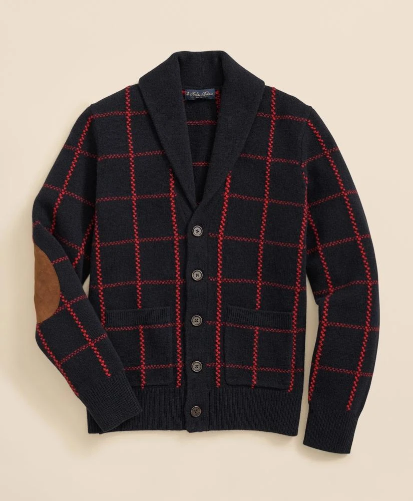 Brooks Brothers Merino Wool Windowpane Intarsia Shawl-Collar Cardigan