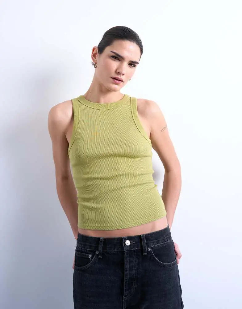 Topshop Topshop rib racer vest in olive green