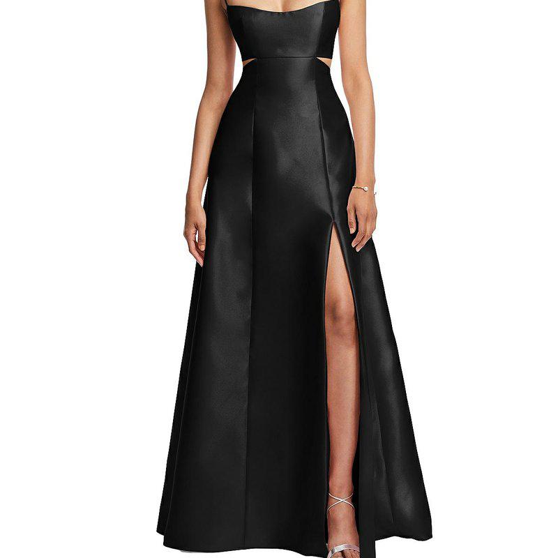 Alfred Sung Open Neckline Cutout Satin Twill A-Line Gown with Pockets D840