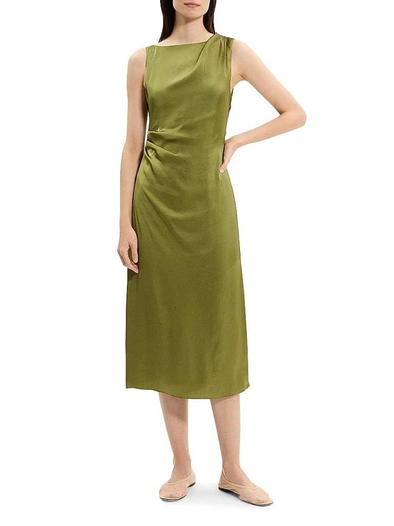 Theory Crushed Satin Shoulder Drape Midi-Dress 2