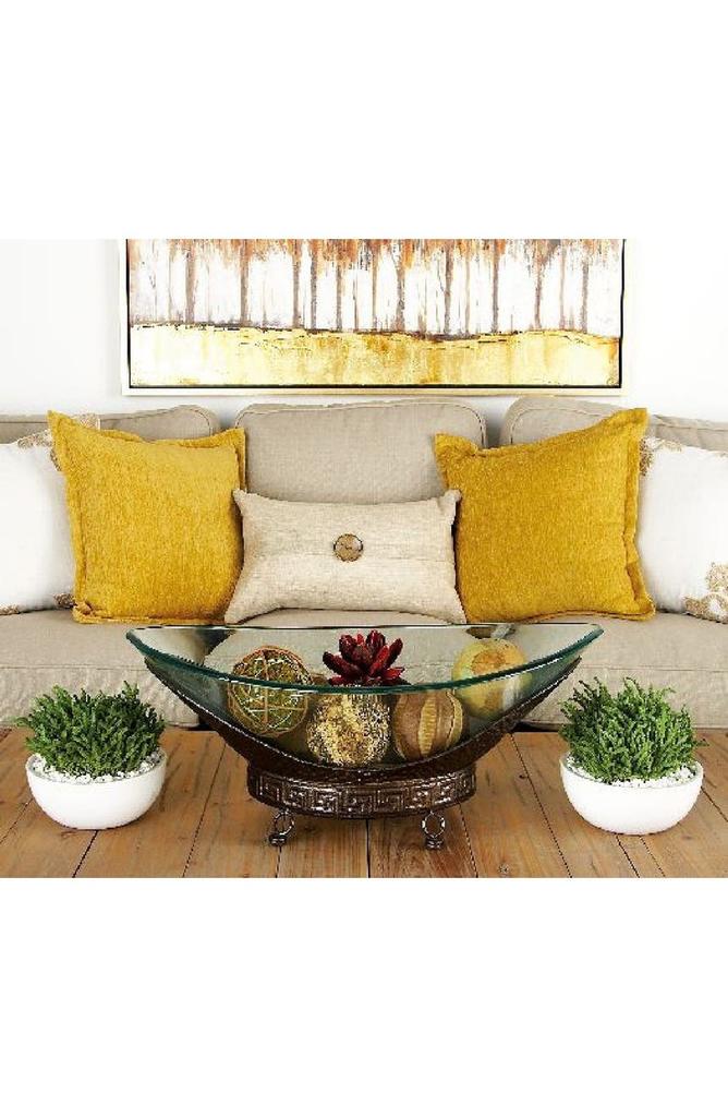 UMA Clear Tempered Glass Traditional Kitchen Serving Bowl with Brown Metal Base