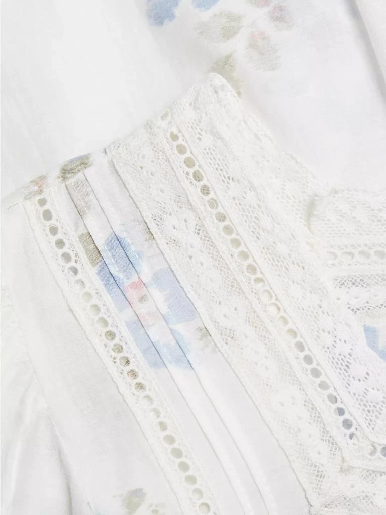 LOVESHACKFANCY Sanra Floral Lace Pintuck Blouse 7
