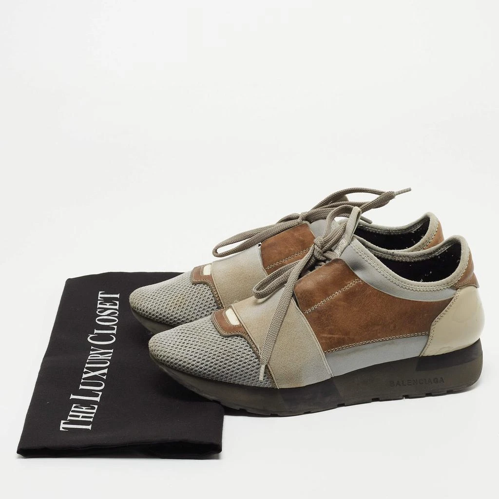 Balenciaga Balenciaga Grey/Brown Leather and Mesh Race Runner Sneakers Size 37 9