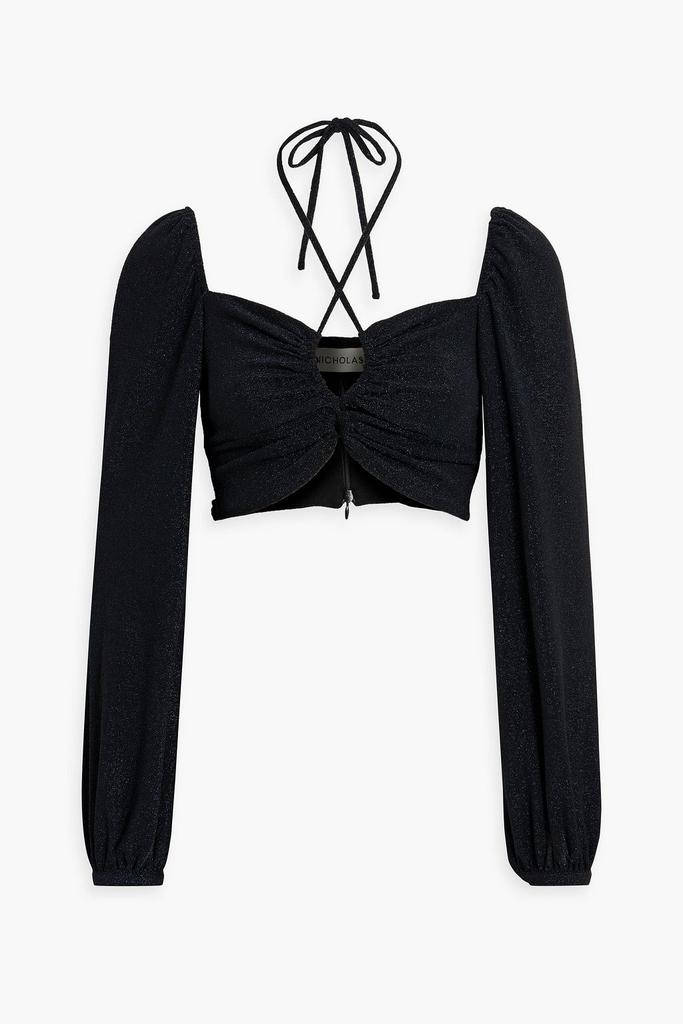 NICHOLAS Cropped cutout metallic stretch-jersey top