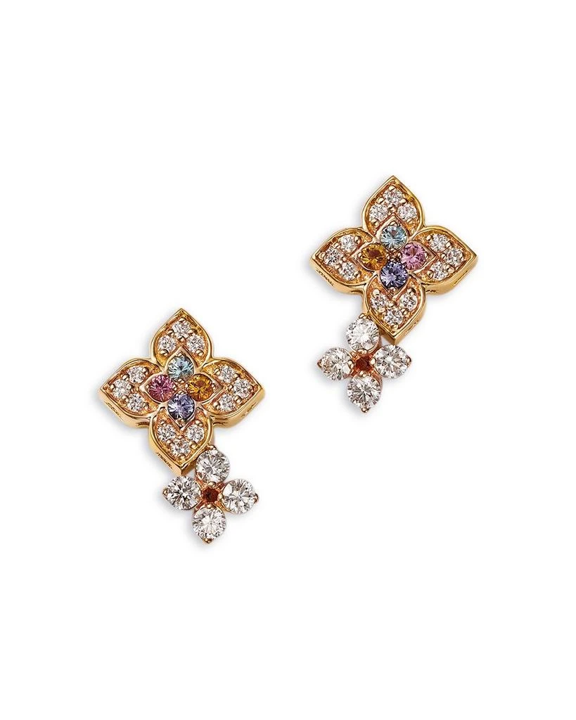 Roberto Coin 18K Rose Gold Venetian Princess Carnival Multi Gemstone 
Diamond Double Flower Stud Earrings 1