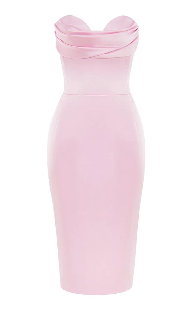 Shop Rasario Draped Satin Midi Pencil Dress Light Pink FR 34