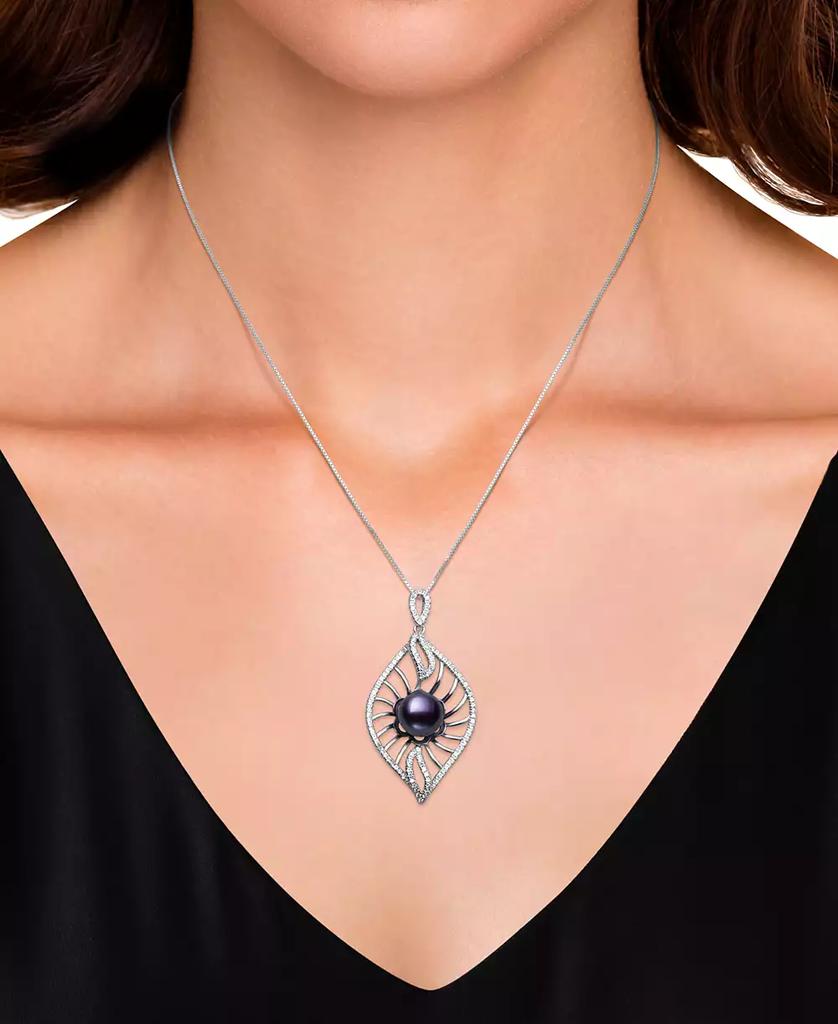 Belle de Mer Dyed Black Peacock Cultured Freshwater Pearl (10-11mm) & Lab Created White Sapphire (1 ct. t.w.) Pendant 18" Necklace in Sterling Silver (Also in Blush Pink)