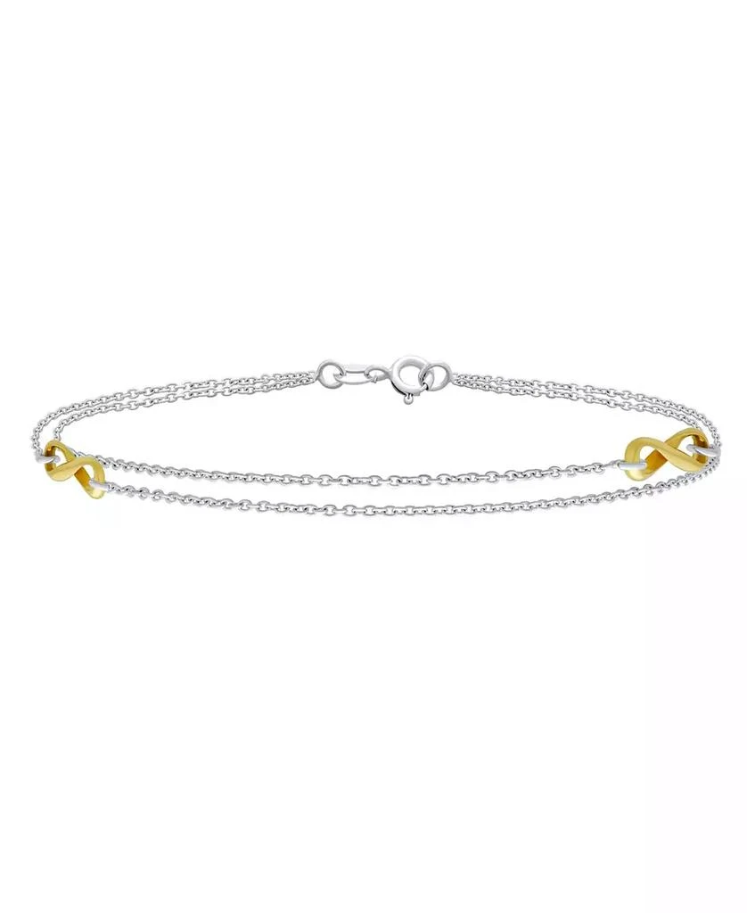 Bling Jewelry 2 in 1 Set Double Chain Two Tone Infinity Love Knot Anklet Ankle Bracelet Sterling Silver 9 Inch
