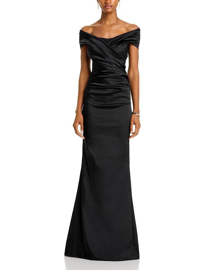 Teri Jon Satin Stretch Off The Shoulder Gown 12