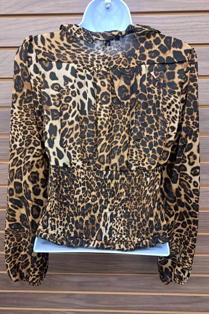 PAPERMOON Papermoon - Women
s Leopard Ruffle Elastic Mid Chiffon Button Blouse 3