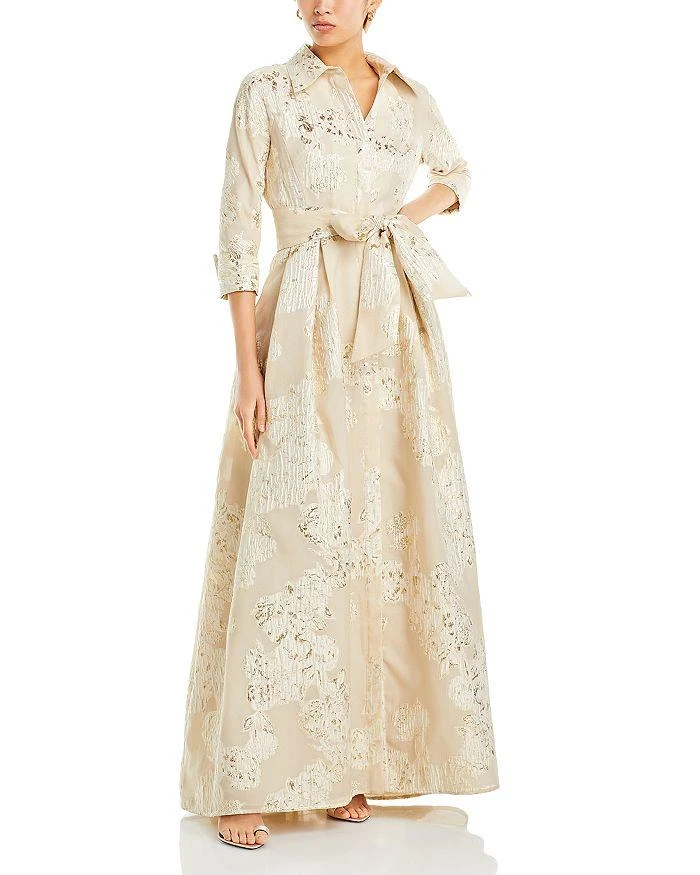 Teri Jon Metallic Jacquard Shirt Dress Gown 1