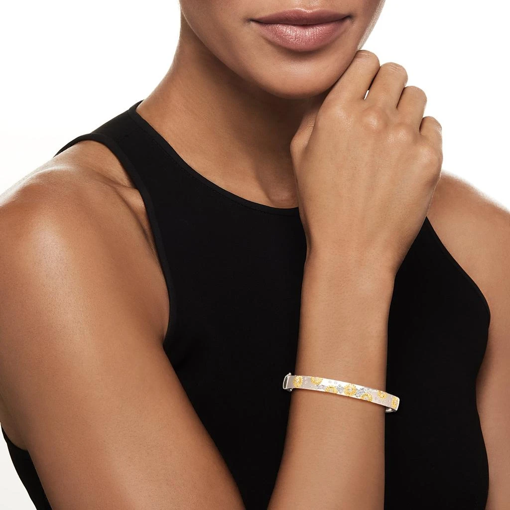 Ross-Simons Diamond-Accented Sunflower Bangle Bracelet in 2-Tone Sterling Silver 2