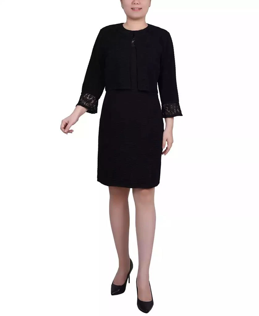 NY Collection Petite Two Piece Novelty Knit and Lace Dress Set 1