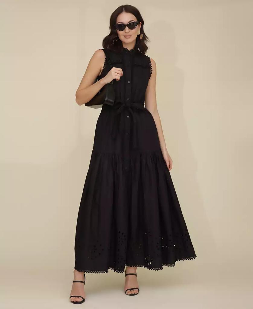 Avec Les Filles Women's Cotton Sleeveless Eyelet Maxi Dress
