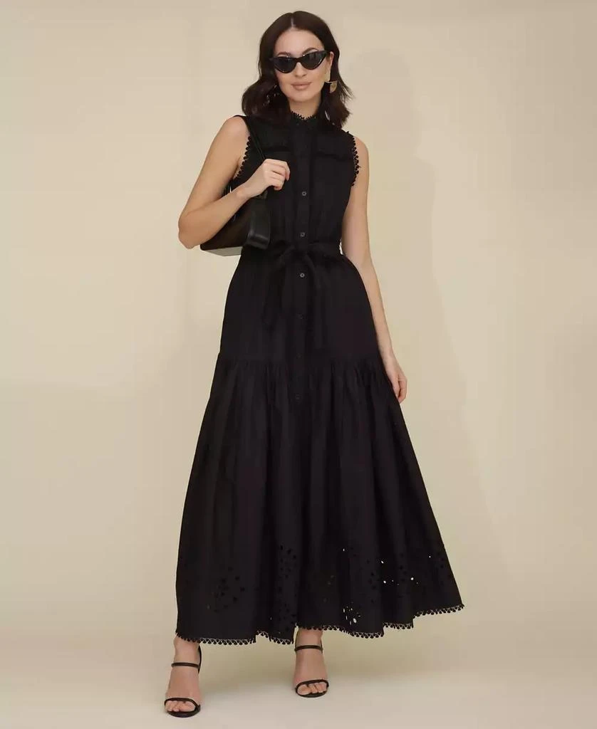 Avec Les Filles Women
s Cotton Sleeveless Eyelet Maxi Dress 1