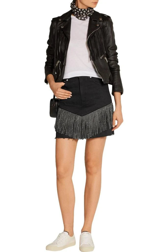 Yves Saint Laurent Fringed studded denim mini skirt 2