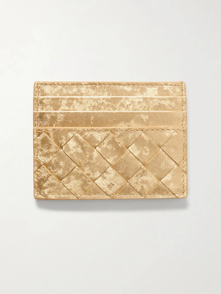 Bottega Veneta Intrecciato Distressed Metallic Leather Cardholder