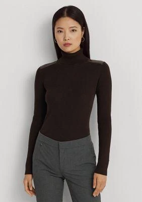 Ralph Lauren Ralph Lauren Faux Leather Trim Ribbed Turtleneck 1