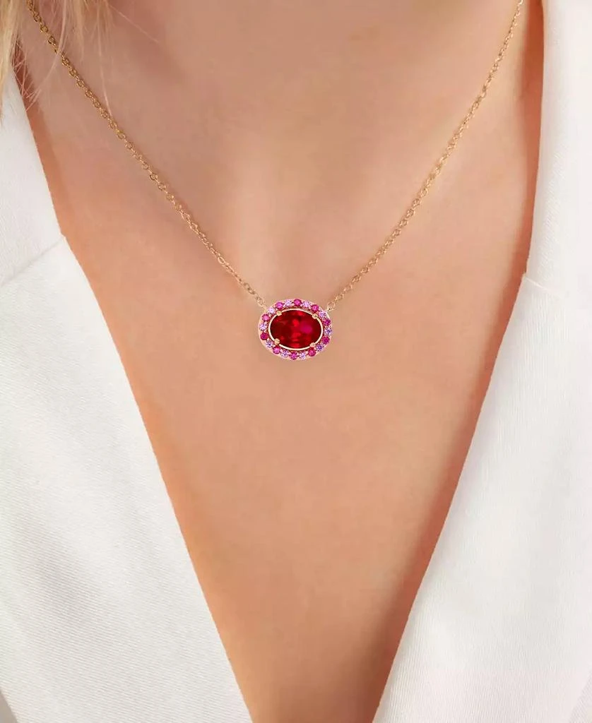 Macy's Lab-Grown Ruby (1-7/8 ct. t.w.) & Lab-Grown Pink Sapphire (1/10 ct. t.w.) Oval Halo 18" Pendant Necklace in 14k Rose Gold-Plated Sterling Silver 2