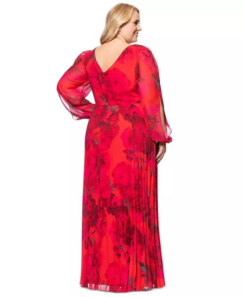 Betsy & Adam Plus Size Printed Pleated Long-Sleeve Gown 2