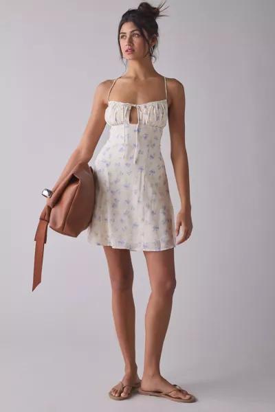 Kiss The Sky Kiss The Sky Blue Floral Lace-Up Open Back Mini Dress