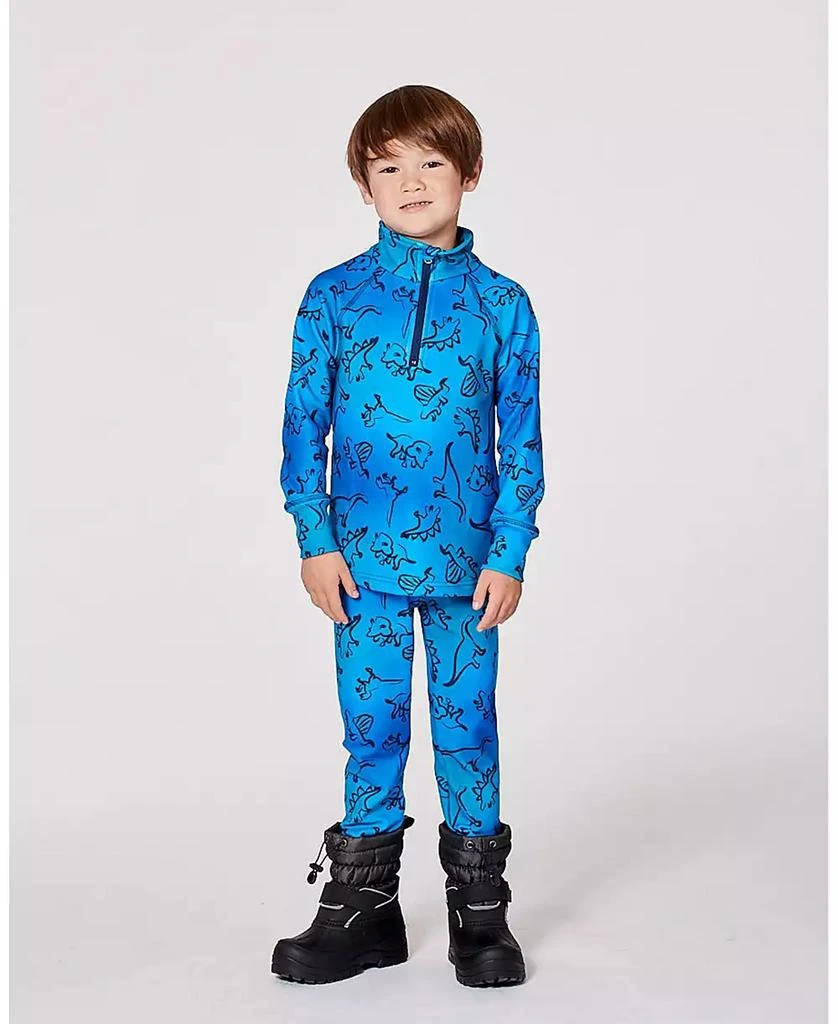 Deux par Deux Big Boys Two-Piece Thermal Underwear Set Blue Gradient Dinosaur Print 3