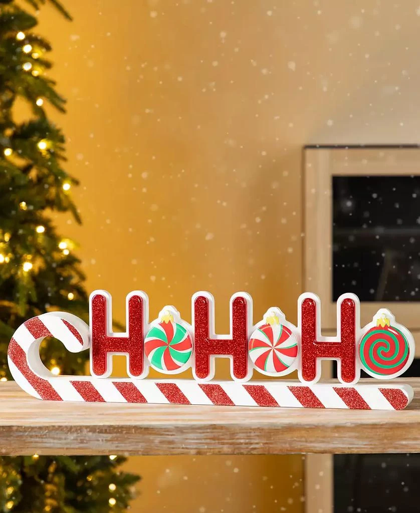 Glitzhome 19" Christmas Wooden Epoxy HOHOHO Candy Cane Table Décor 3
