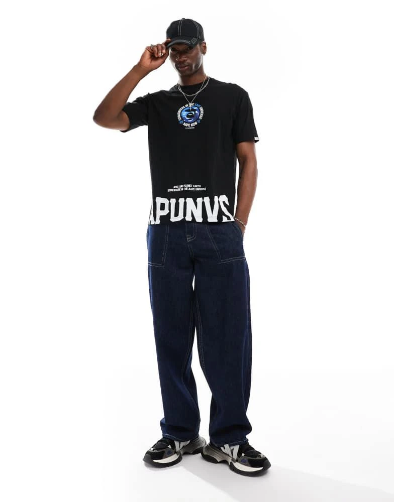 AAPE Aape By A Bathing Ape logo somewhere t-shirt with camo back print in black 4