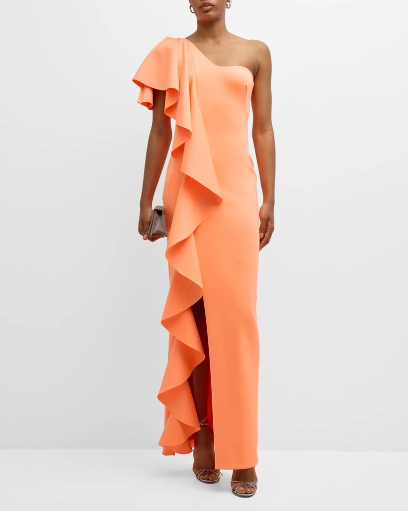 Black Halo Percy One-Shoulder Ruffle Column Gown 3