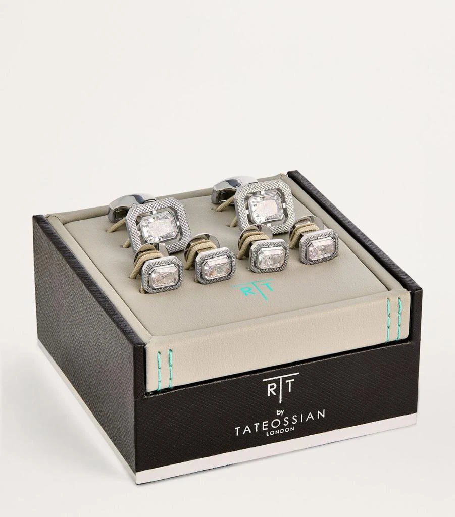 Tateossian Rhodium-Plated Halo Cufflink and Studs Set 3