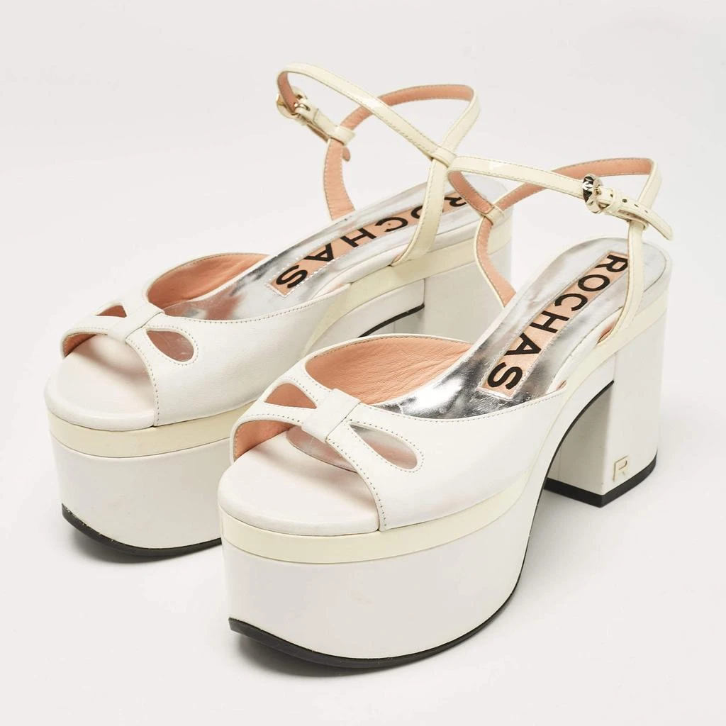 ROCHAS Rochas White Leather Cutout Platform Ankle Strap Sandals Size 38 2