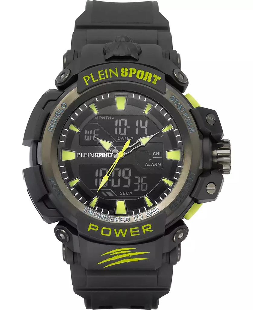 Plein Sport Men's Combat Digital Black Silicone Strap Watch, 50mm