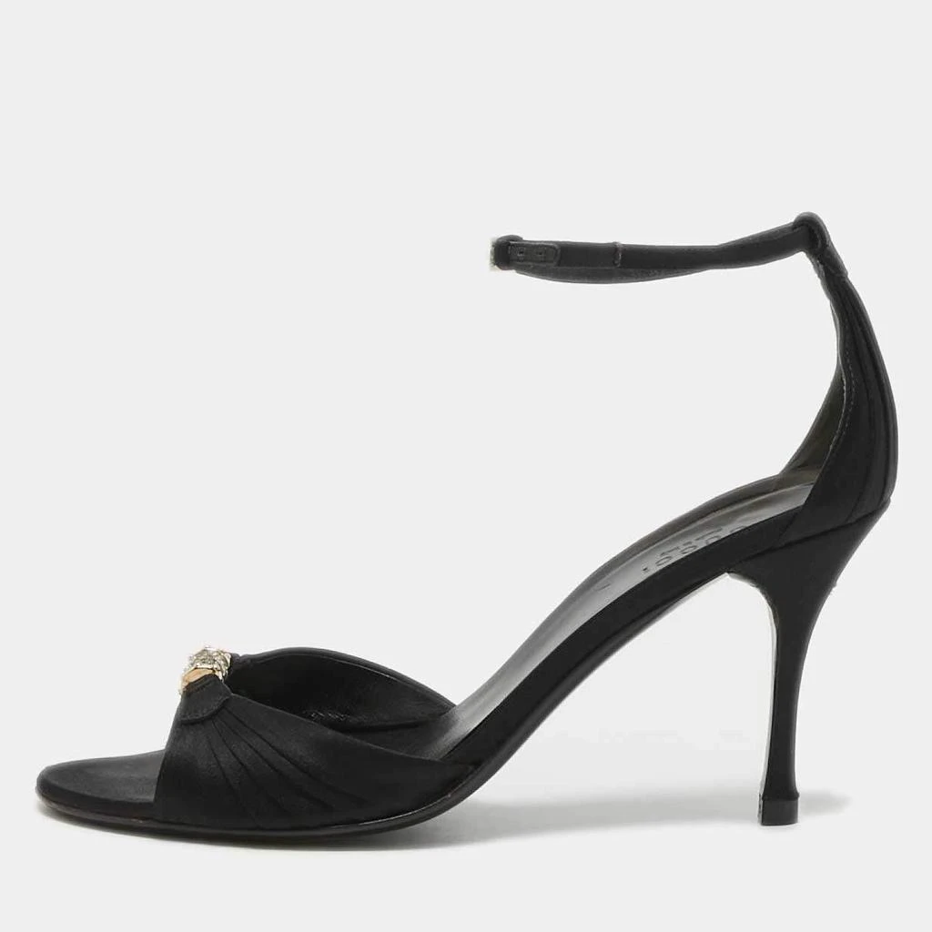 Gucci Gucci Black Satin Crystal Embellished Ankle Strap Sandals Size 38 1
