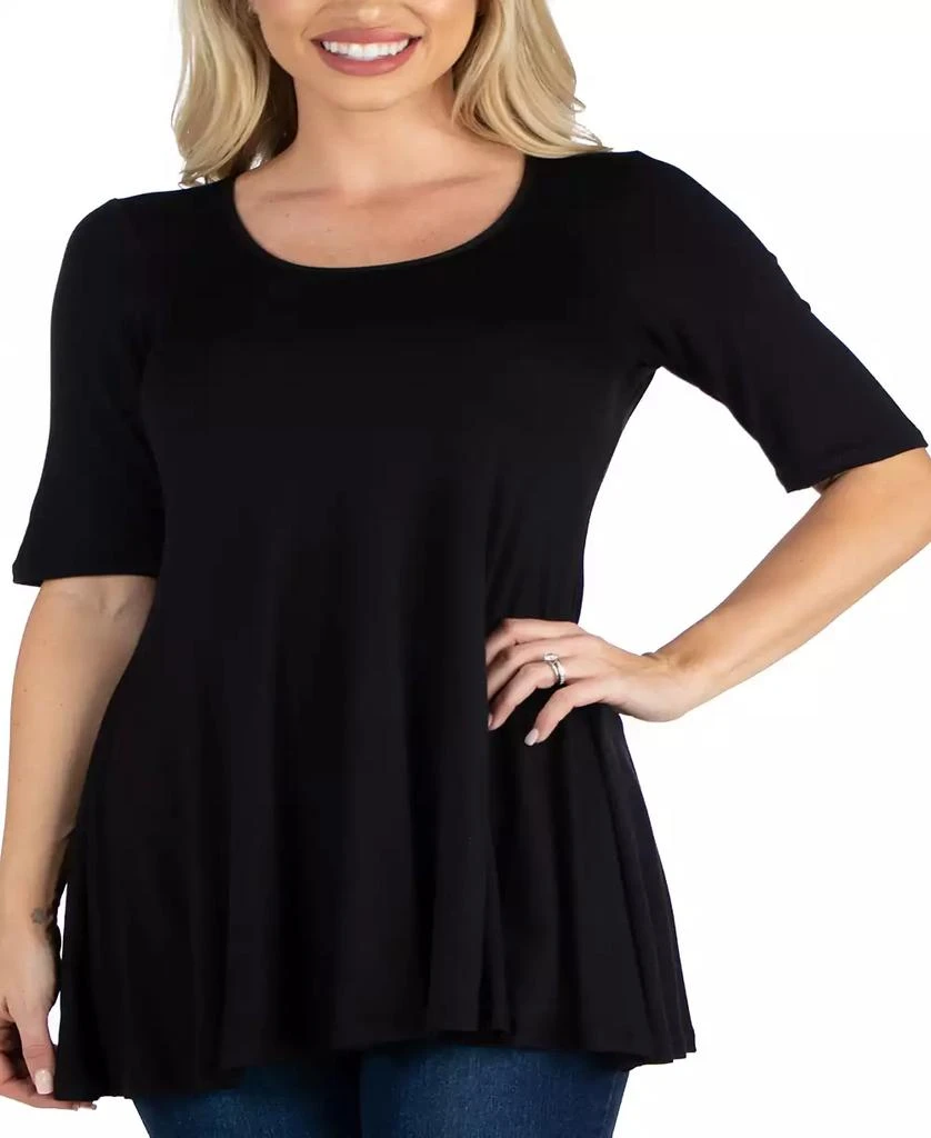 24seven Comfort Apparel Women's Elbow Sleeve Swing Tunic Top 1