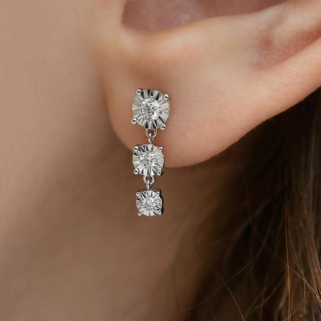 Bliss Bliss By Damiani Sole 18K White Gold, Graduating Diamond Dangle Earrings 20086463