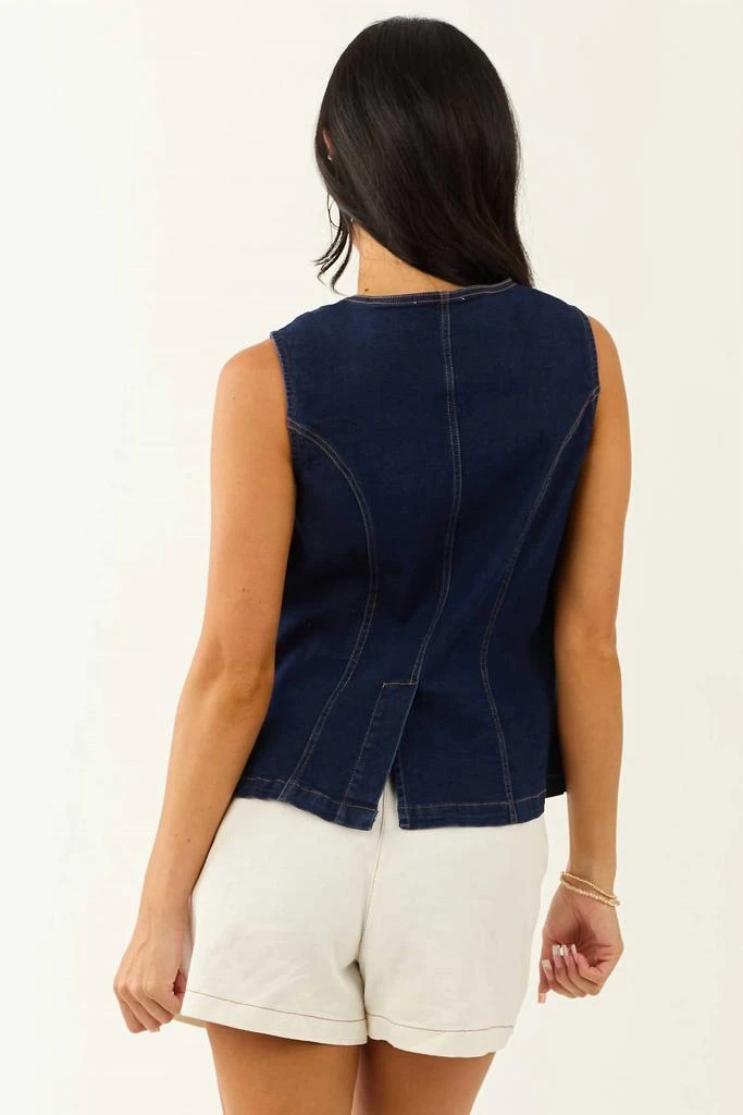 SHE + SKY She + Sky - Stretched Denim Button Down Blazer Vest 2
