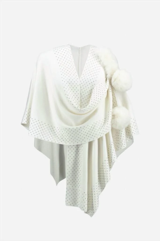 JOSEPH RIBKOFF Joseph Ribkoff - Faux Fur Pom Pom Cape Shawl 4