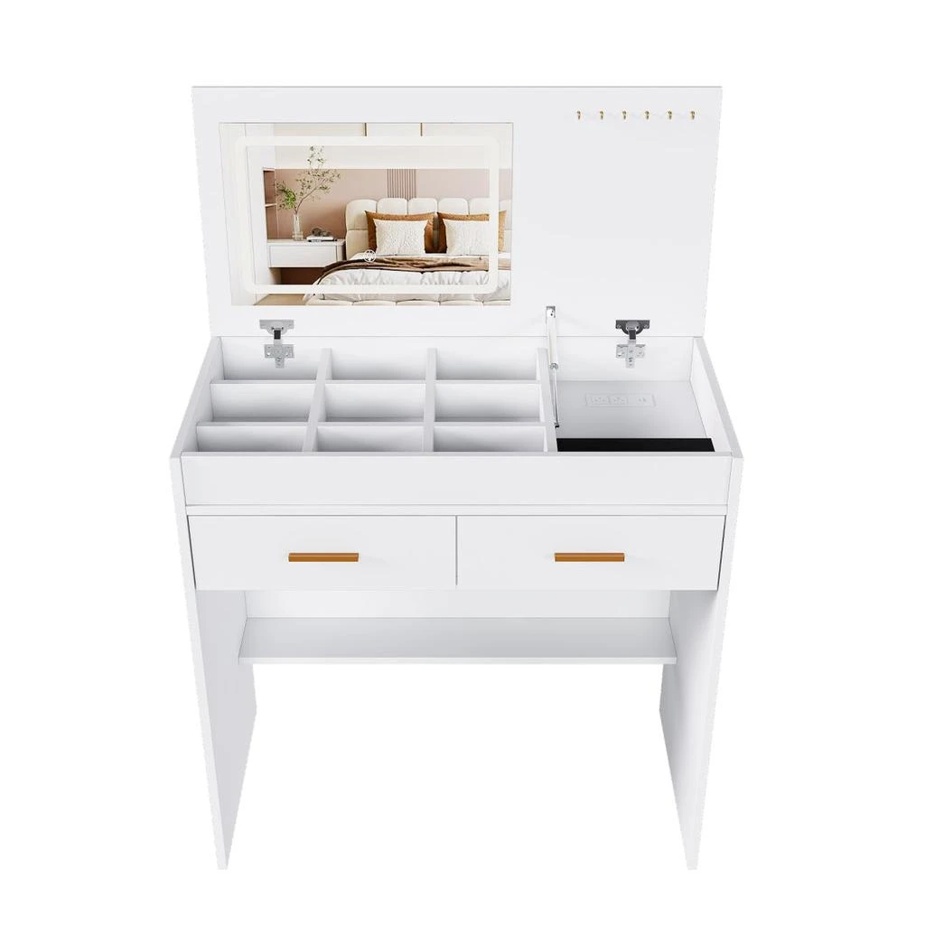 Streamdale Furniture Streamdale Flip Top Vanity Desk with LED Mirror 
Outlet - White 6
