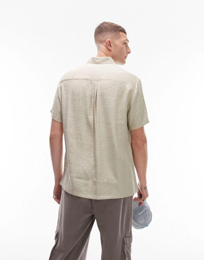 Topman Topman short sleeve relaxed fit bandana jacquard shirt in stone 3