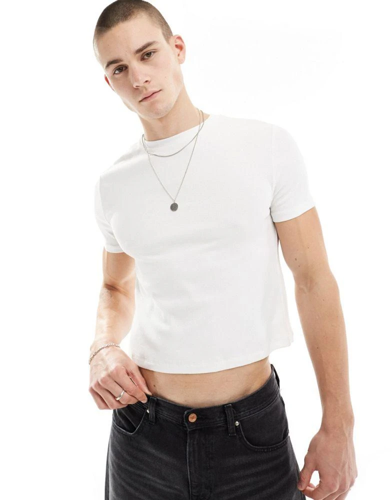 ASOS ASOS DESIGN essential muscle fit cropped rib t-shirt in white 1