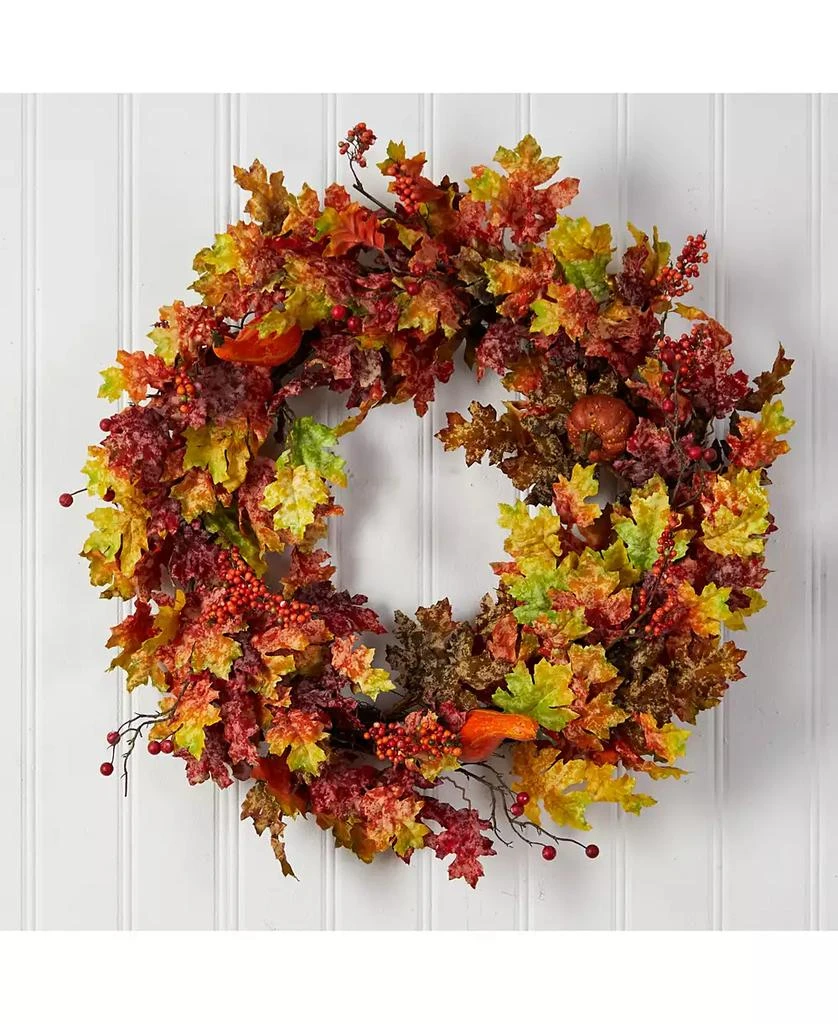 NEARLY NATURAL 32" Autumn Oak Leaf, Berries and Pumpkin Artificial Autumn Wreath 3