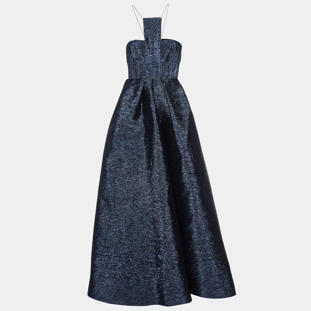 Alex Perry Alex Perry Metallic Blue Lurex Crepe Sleeveless Gown M 1