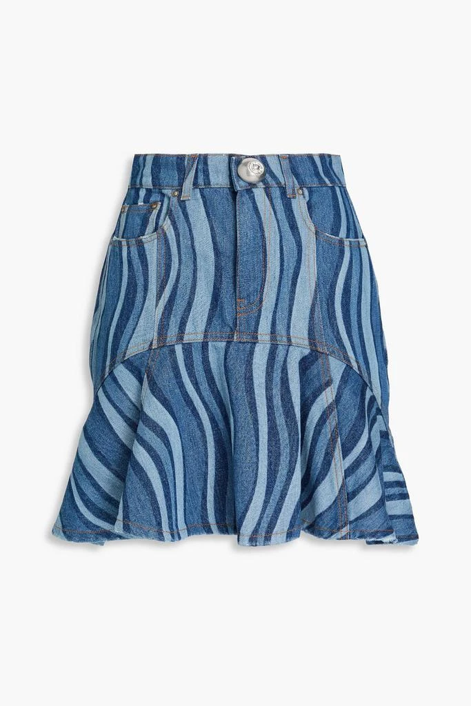 AREA Fluted printed denim mini skirt 1