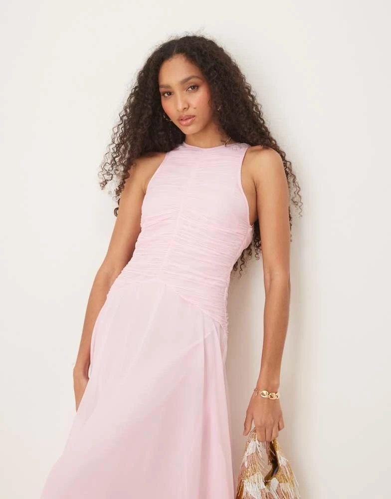 ASOS DESIGN racer neck ruched bodice dropped waist maxi dress in light pink  – On Sale Now with Up to 17% Off