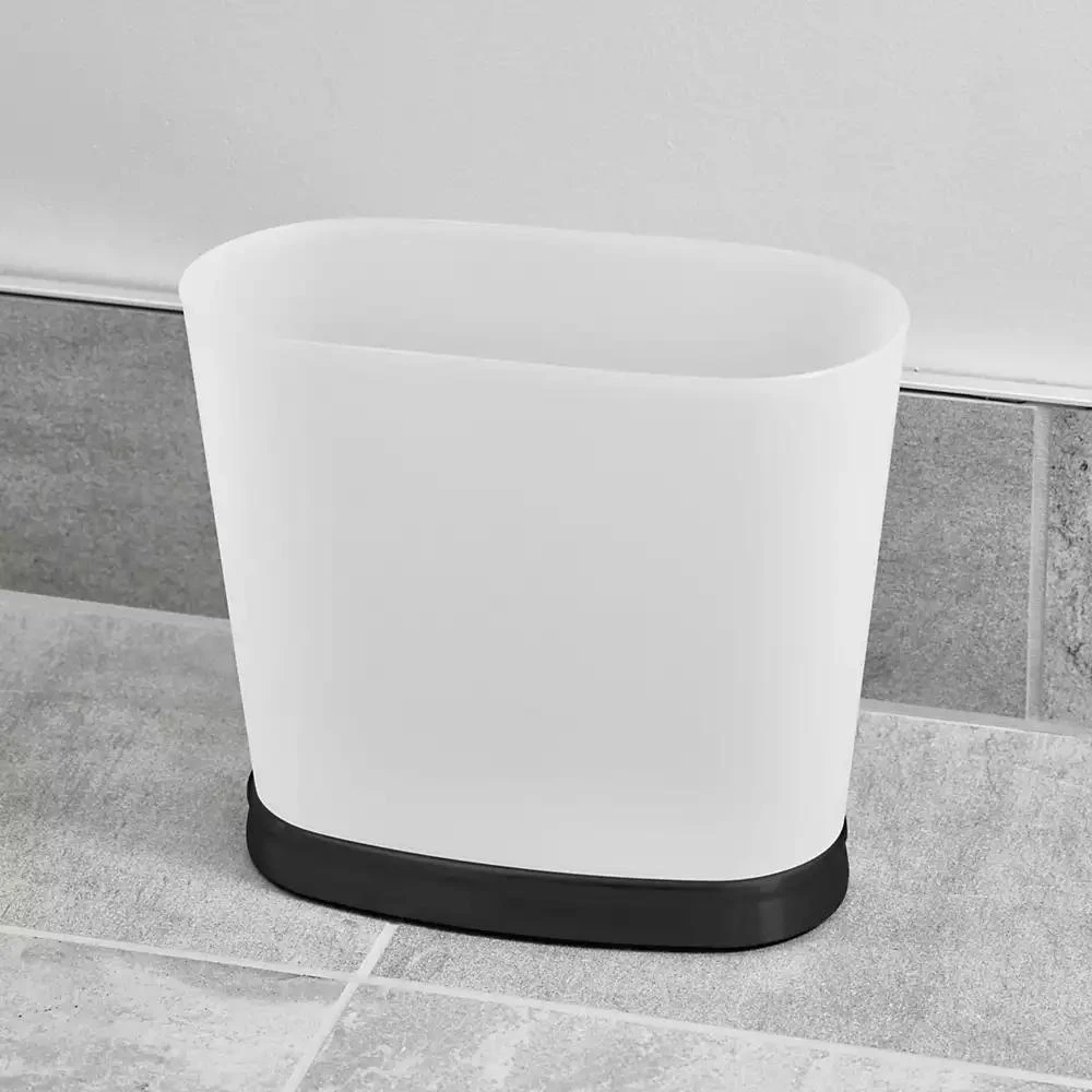 iDesign mSmall Oval Bathroom Trash Can - Frost/Matte Black - Made in USA 4
