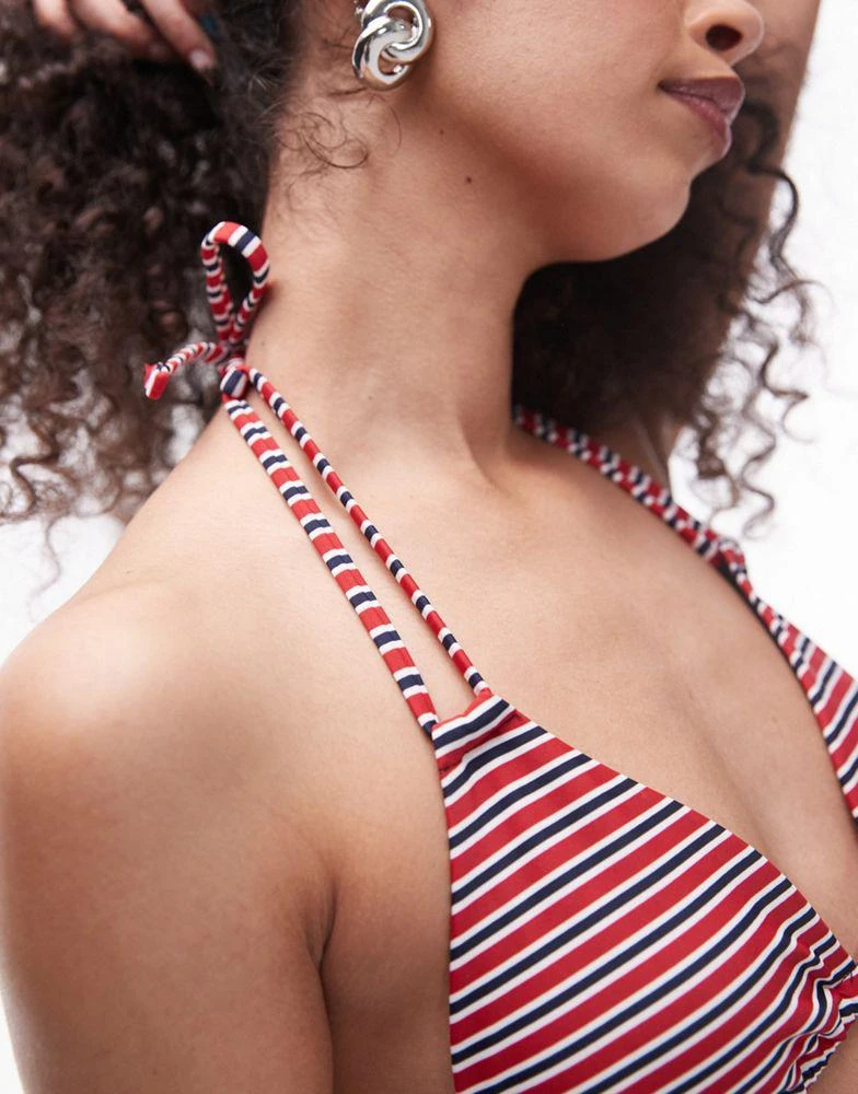 Topshop Topshop triangle bikini top in red stripe 2