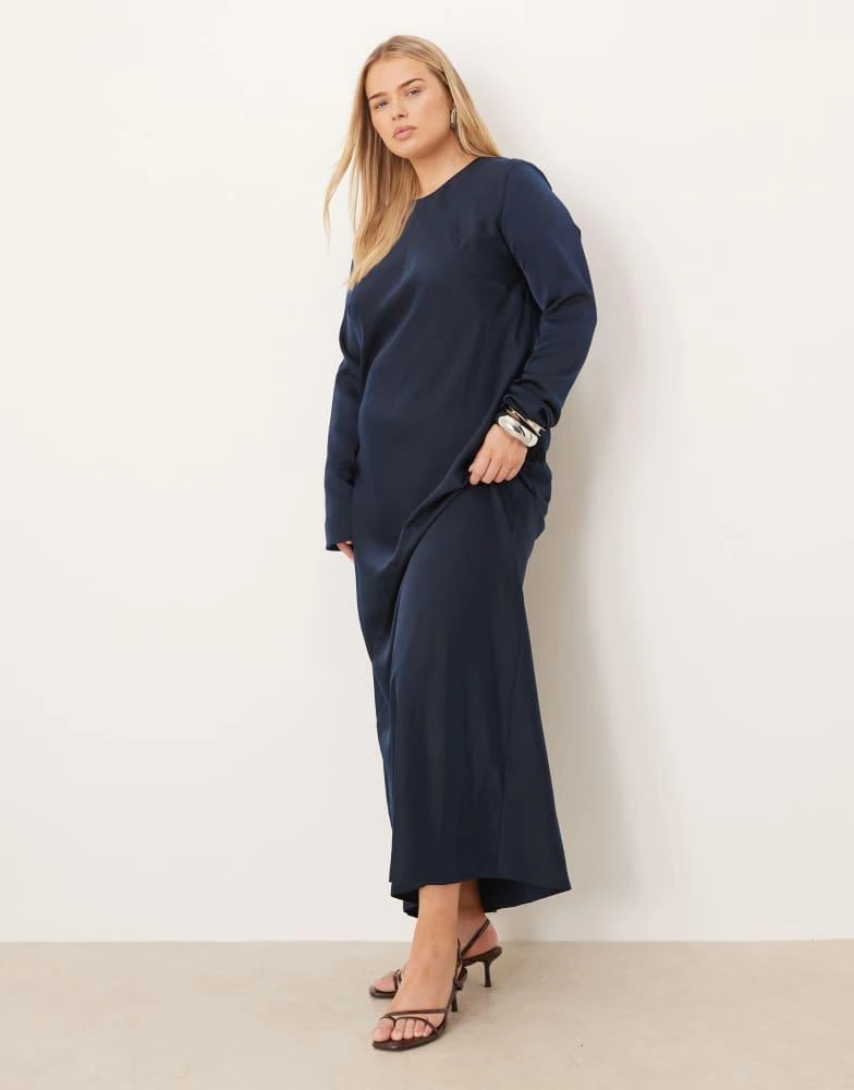 ASOS ASOS DESIGN Curve seamed matt satin slip maxi dress in deep navy 1