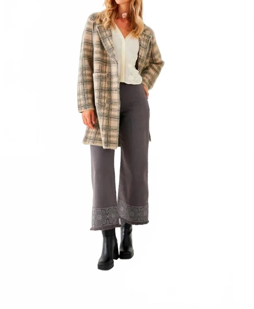 NUD by Nekane Plaid Knitted Coat In Beige