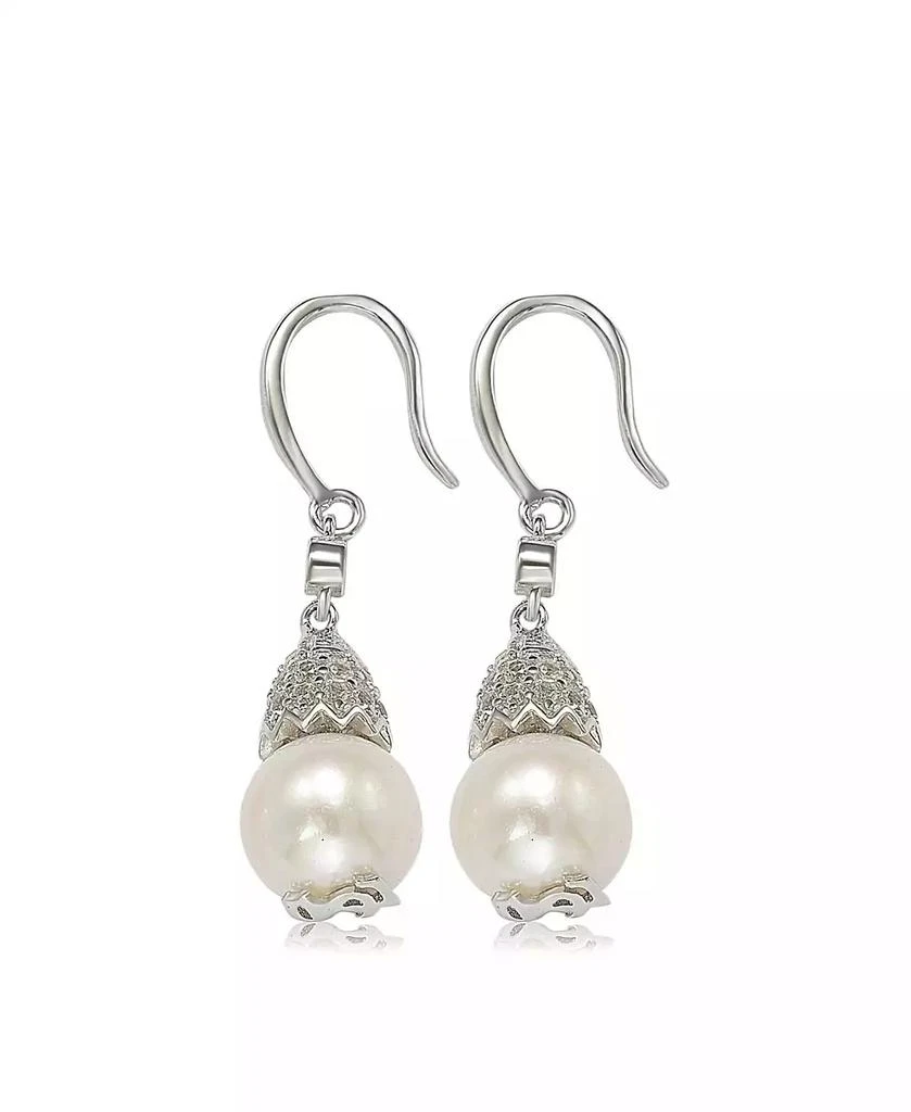Suzy Levian New York Suzy Levian Sterling Silver Pearl 
White Sapphire Hook Earrings 2