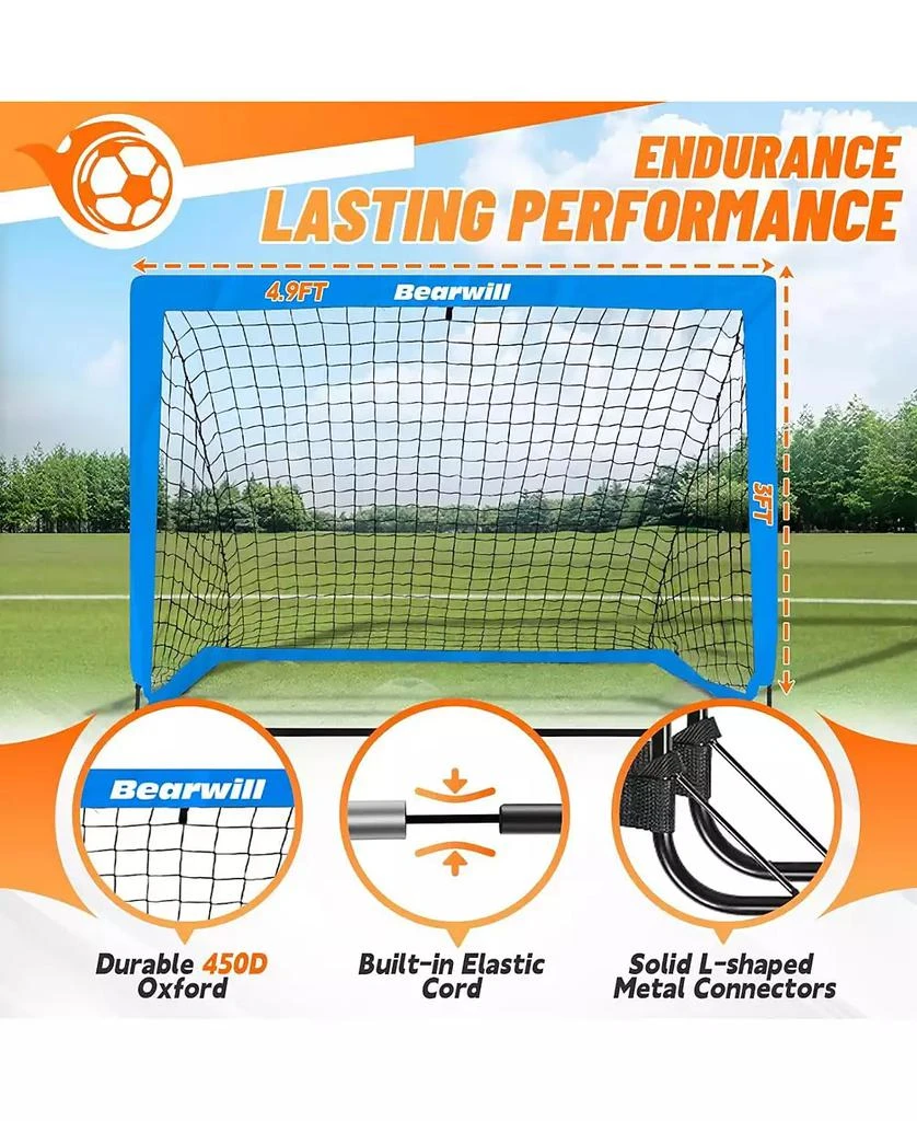 Bearwill Kids Soccer Goal Set of 2, 4x3FT Pop Up Backyard Goals with Training Kit - Includes Ball, Cones, Ladder 
Targets 3